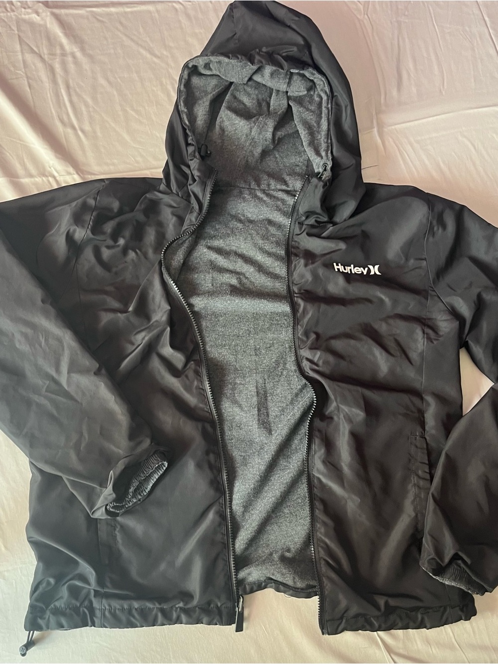 Hurley Black Hooded Performance Jacket with Gray Lining